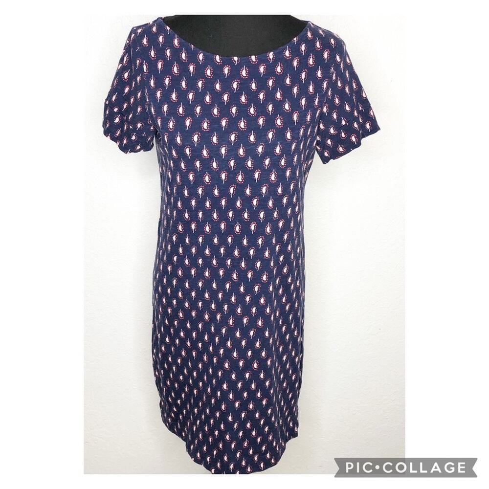 Boden navy blue pink paisley print knit shift dress size 6R